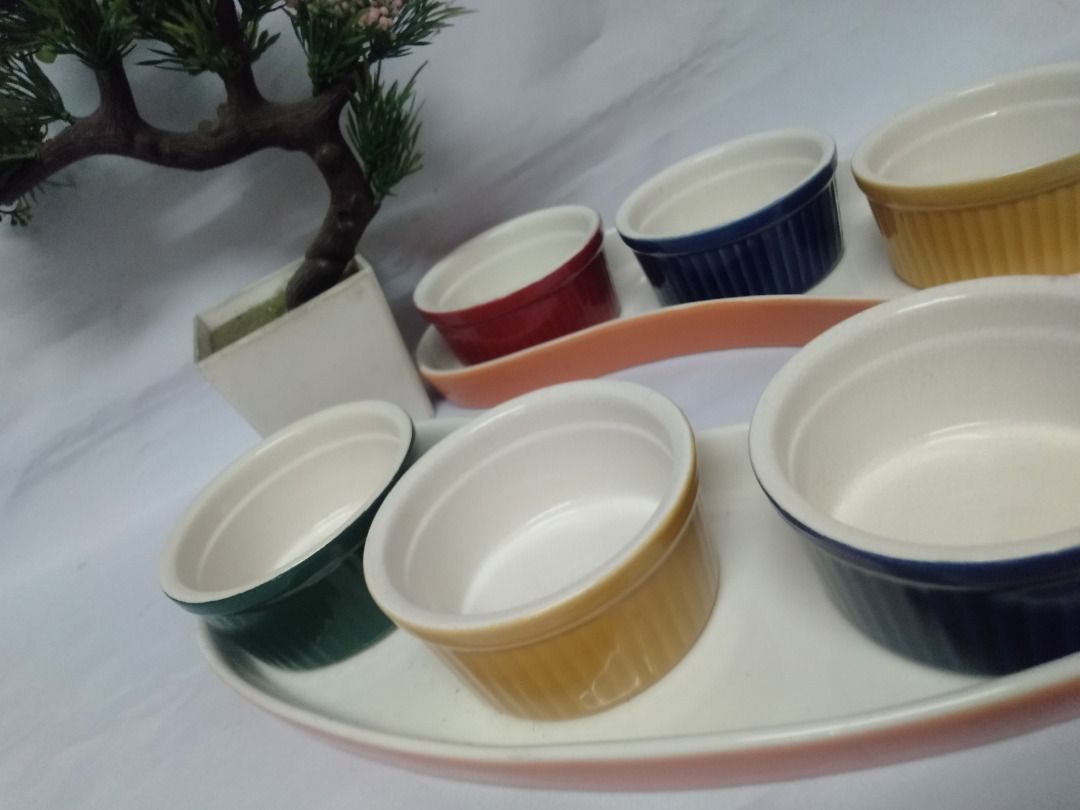 Set of 6 Colorful Round Dip Bowls/ Ramekins with Trays, Furniture ...