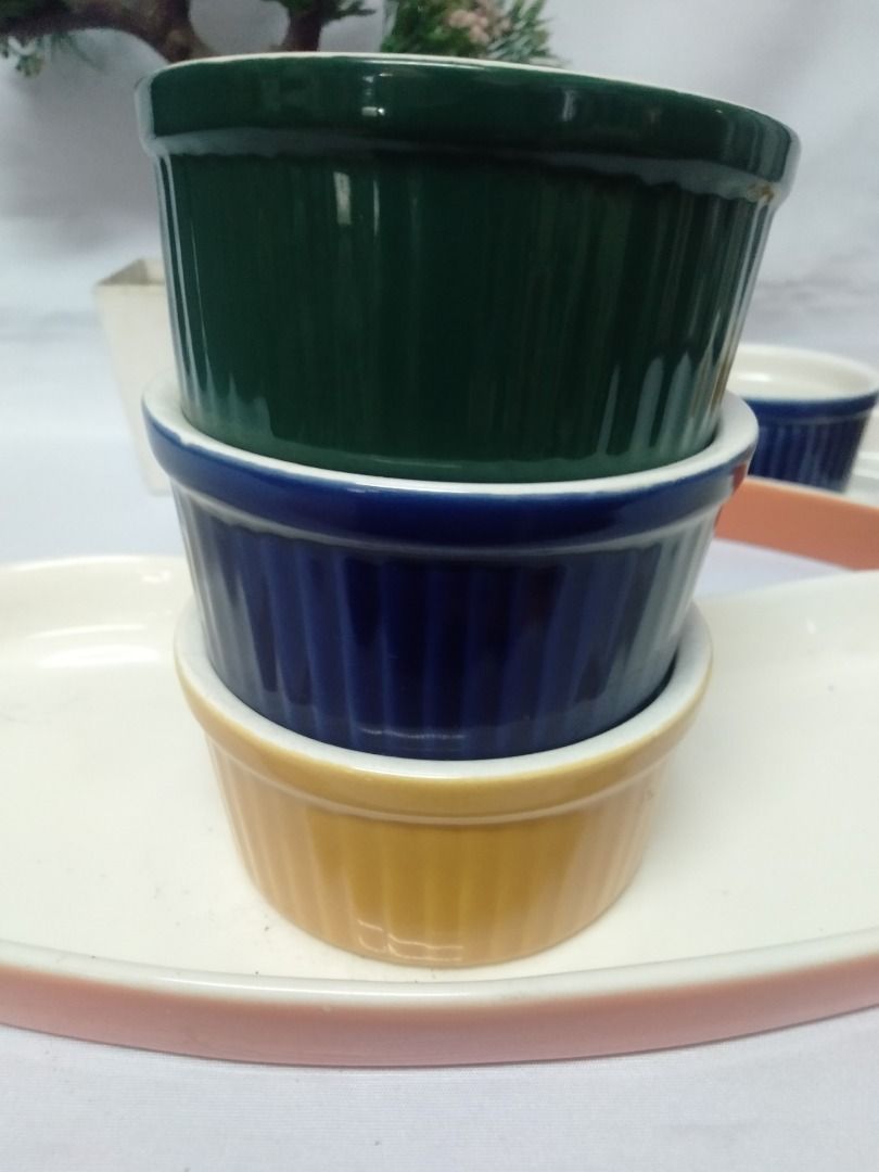 Set of 6 Colorful Round Dip Bowls/ Ramekins with Trays, Furniture ...