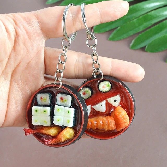 Simulation Japanese Fish and Shrimp Sushi Keychain Lunch Box