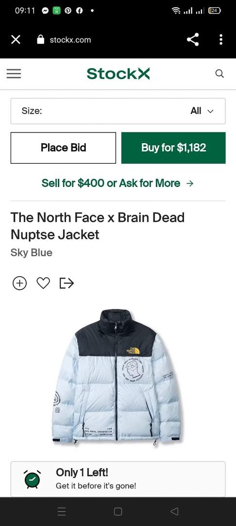 The north face x brain 2025 dead nuptse jacket sky blue