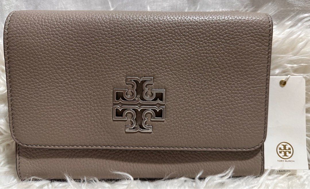 Tory Burch Britten Crossbody French Grey in Leather with Silver-tone - US