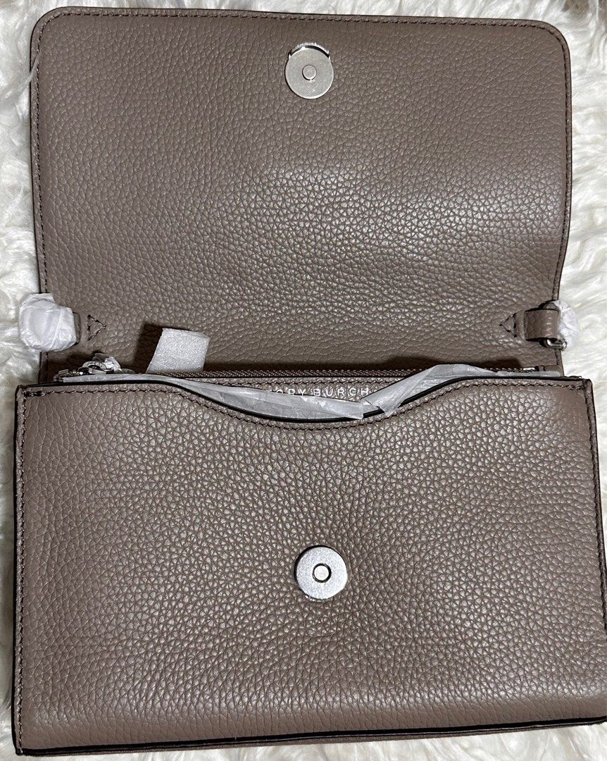 Tory Burch Britten Crossbody French Grey in Leather with Silver