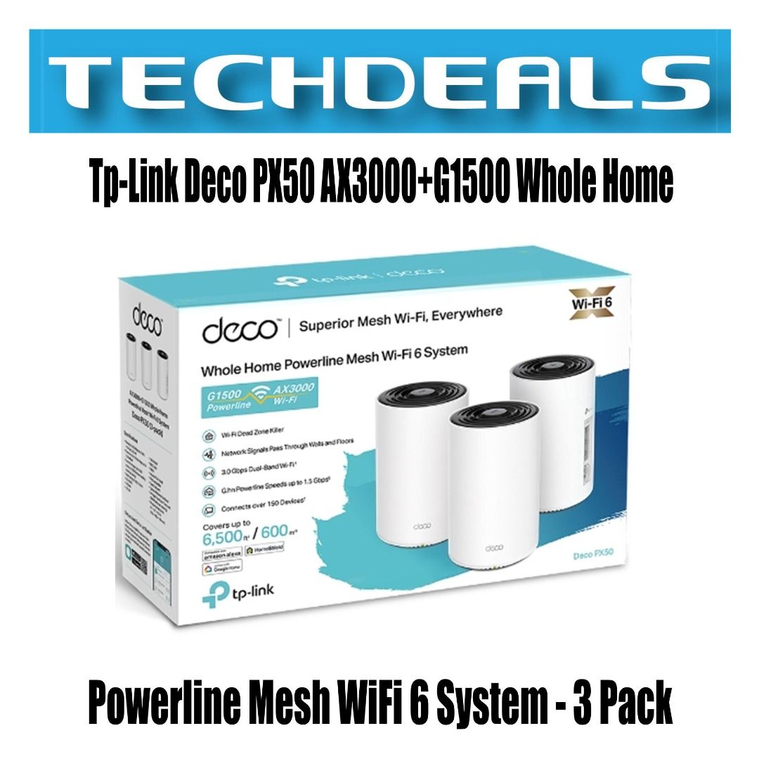 Deco PX50, AX3000 + G1500 Whole Home Powerline Mesh WiFi 6 System