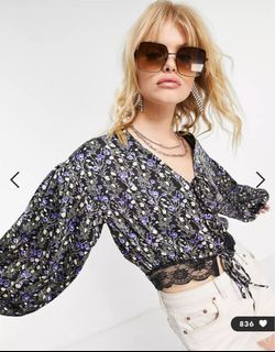 U.P. $58! Topshop floral cropped top with lace trim