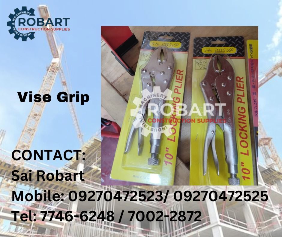 Vise Grip (Category: Construction Tools & Equipment) located in Manila. Submitted by robartehm (Listing ID 1230773208, Image 1). Description: Vise Grip ROBART CONSTRUCTION SUPPLIES Note: Prices are subject to change without prior notice. For inquiries: For FAST TRANSACTION: Call: Sai Robart - 09270472523 Viber: Katie/ Sai Robart - 09270472525 Email: sairobart3@gmail.com SEND US MESSAGE FOR INQUIRIES ‼️‼️ - 100% Trusted Supplier - Competitive Pric