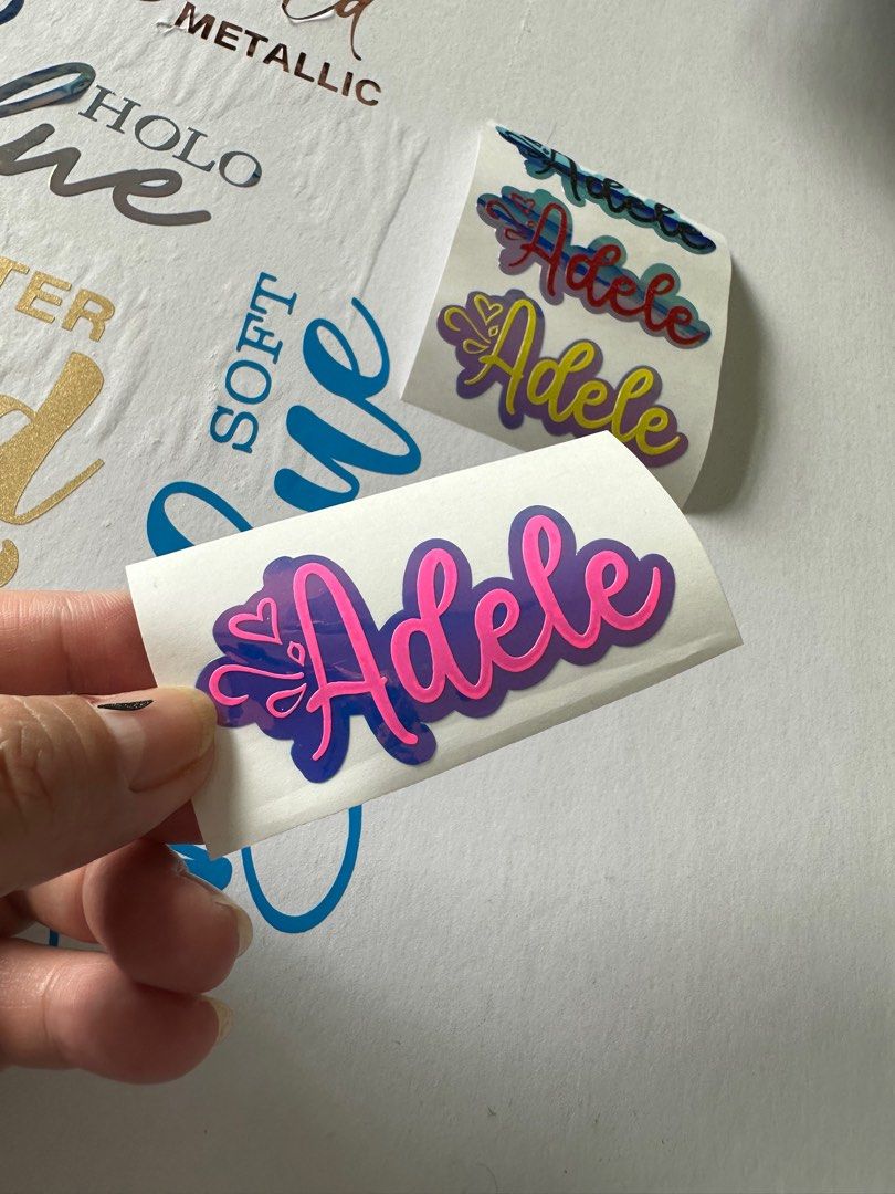 Waterproof Name stickers 2 colour combinations adhesive vinyl, Hobbies