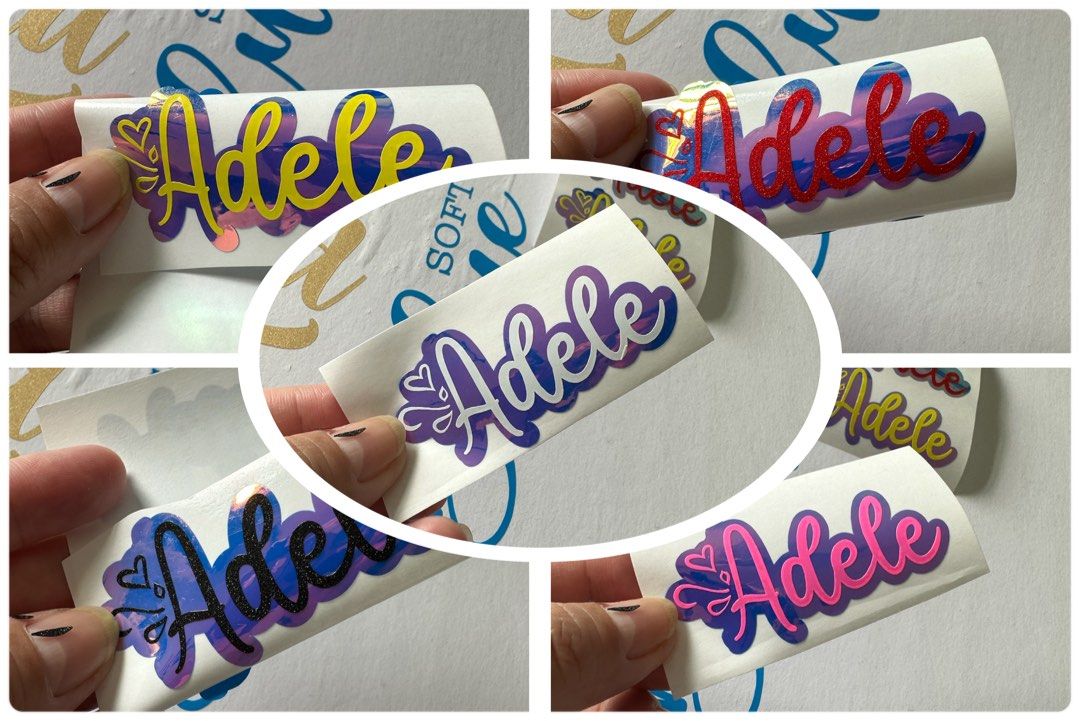 Waterproof Name stickers 2 colour combinations adhesive vinyl, Hobbies