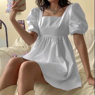 white baby doll puff dress
