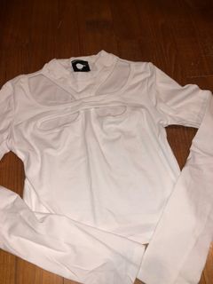 Y2K white fitted long sleeve top
