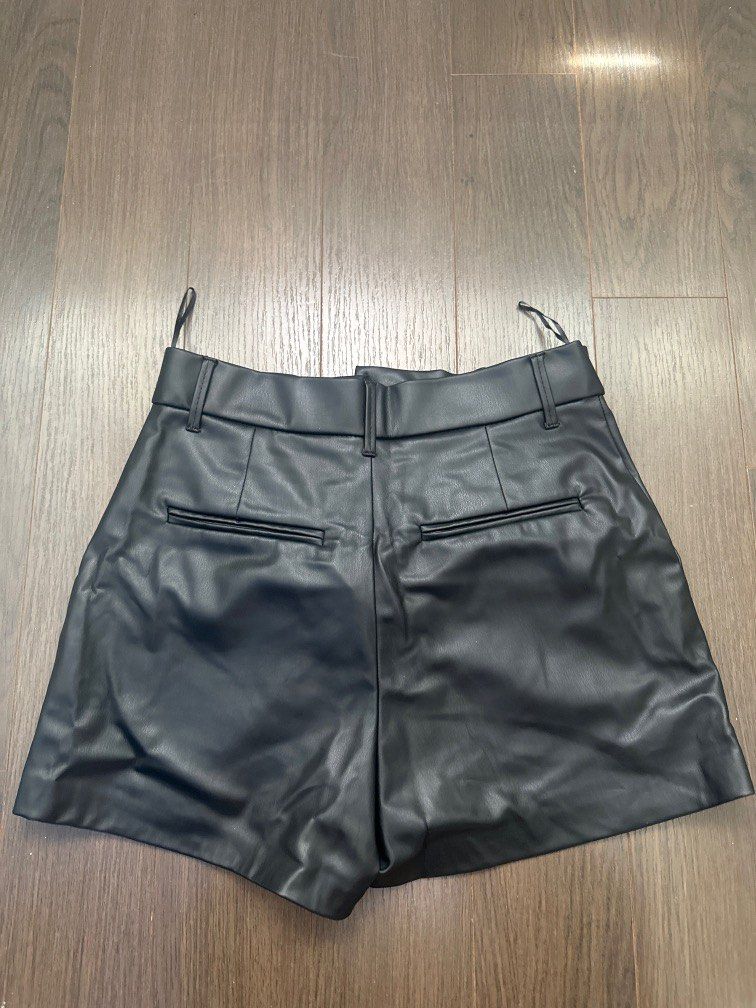 leather black shorts zara