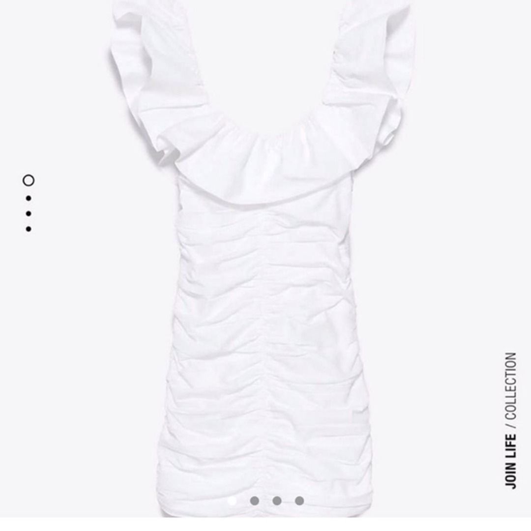 zara white frill dress RUFFLED MINI Shoulder White Frill Dress Zara