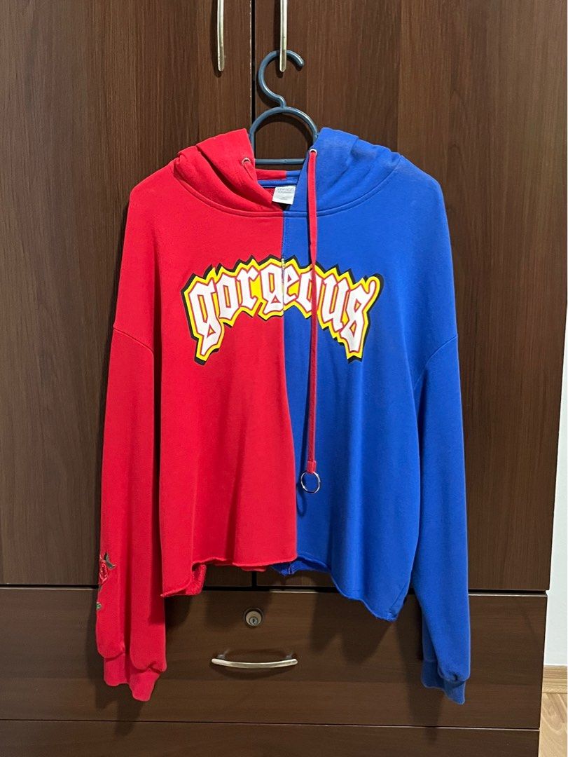 Half red half blue hoodie store