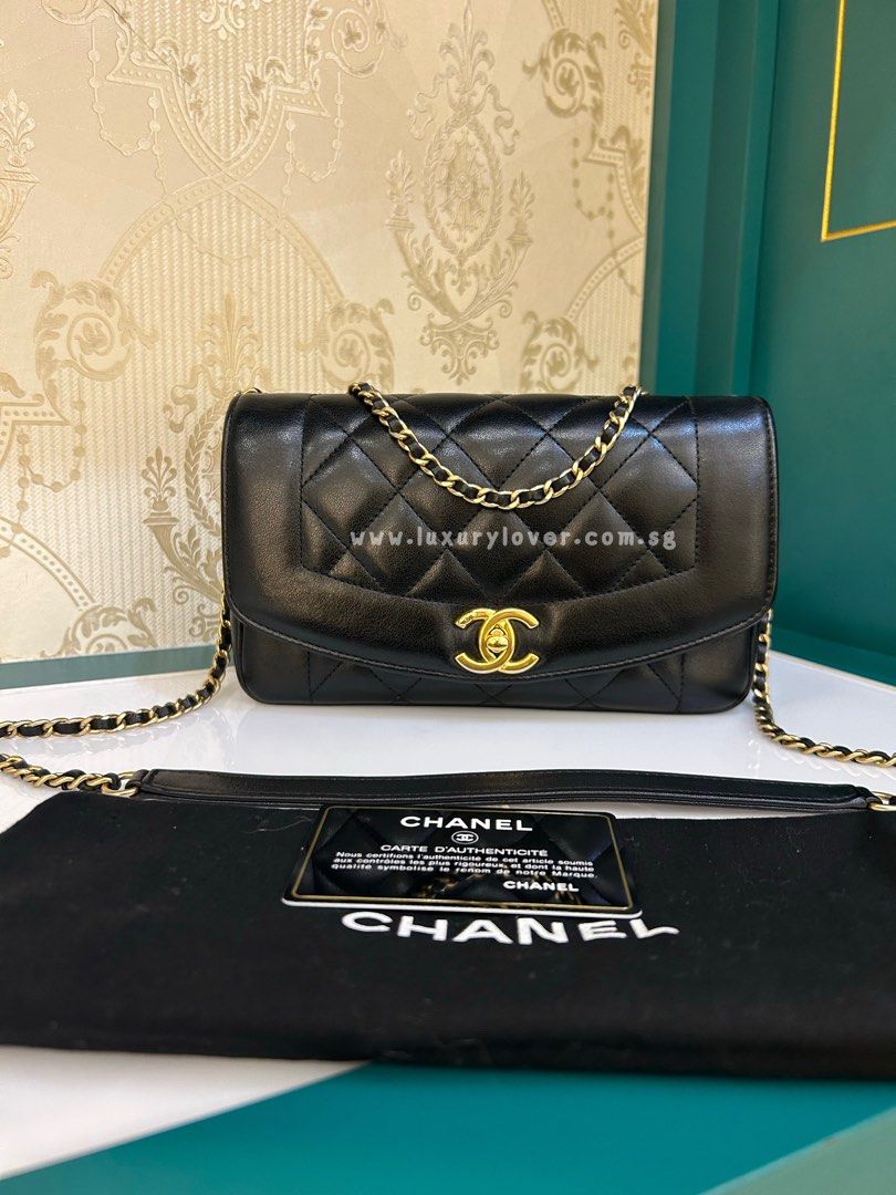 20 Like New Chanel Diana Reissue Flap 2015 Black Lamb GHW, Luxury