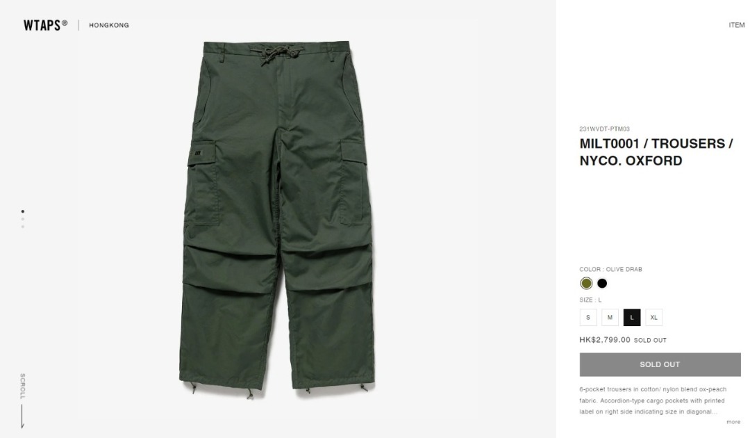 23SS WTAPS MIL TROUSERS NYCO OXFORD L 新品-