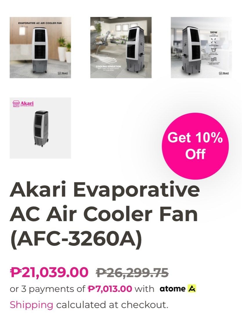 Akari Evaporative AC Air Cooler Fan (AFC3260A), TV & Home Appliances