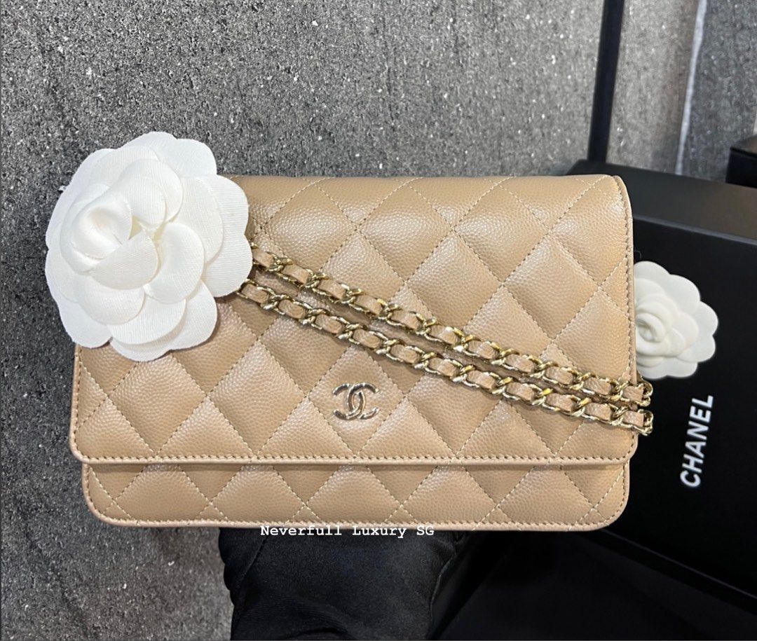 Chanel wallet on chain WOC 22A Dark Beige Caviar Ghw, Luxury, Bags & Wallets  on Carousell
