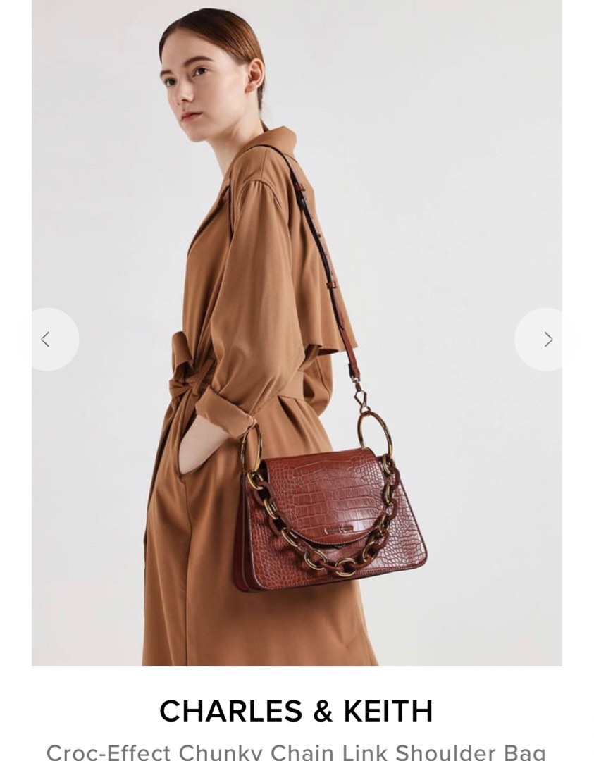 Charles Keith Croc Effect Chunky Chain Link Shoulder Bag In Burgundy