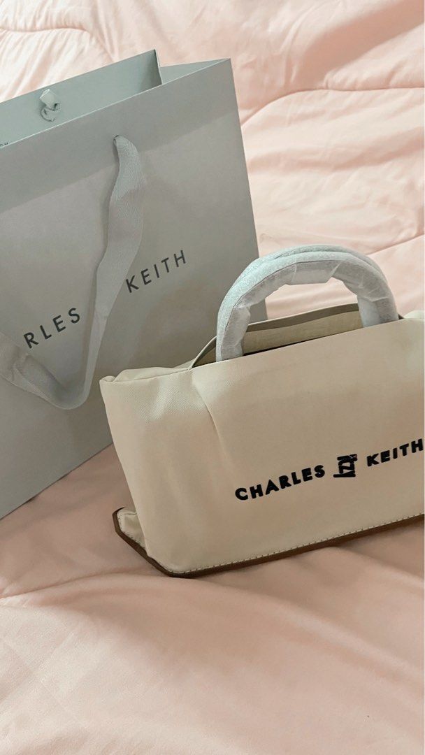 Charles & Keith Mini Astra Canvas Tote Bag in White
