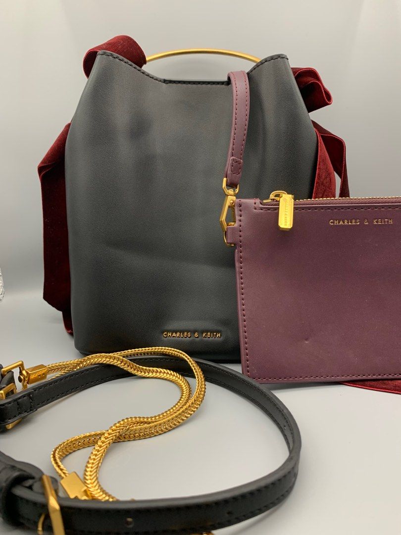 Velvet bow detail cheap bucket bag