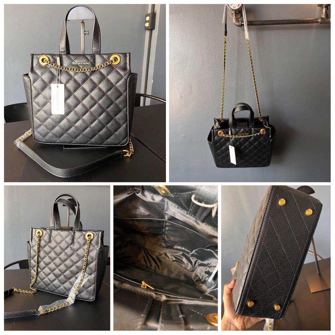 Charles keith outlet chain detail quilted tote