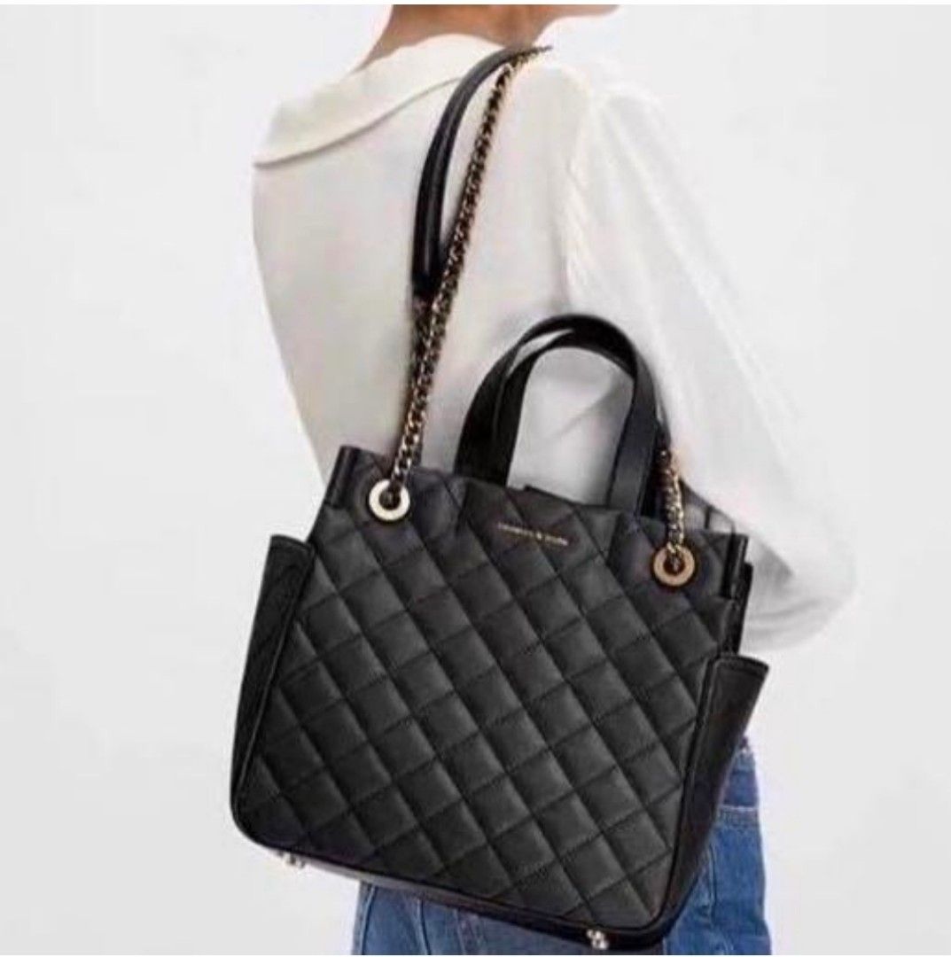Charles & keith chain detail quilted tote outlet