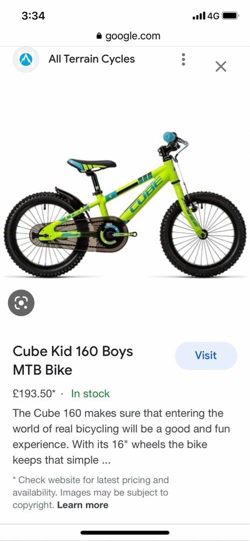 Cube 160 kids size 16 Sports Equipment Bicycles Parts