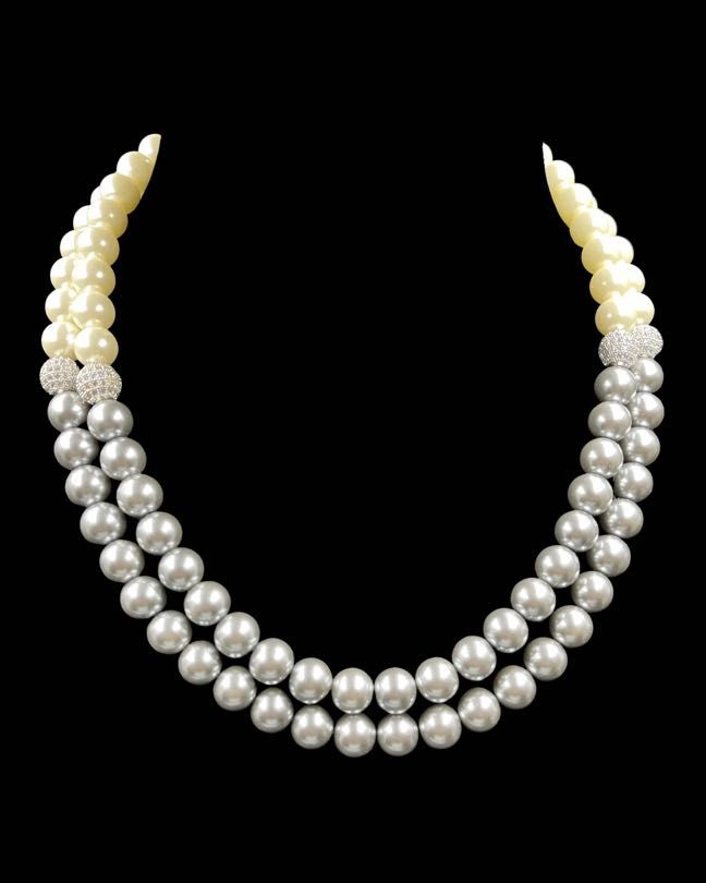 Double Line Grey White Shell Pearl Necklace
