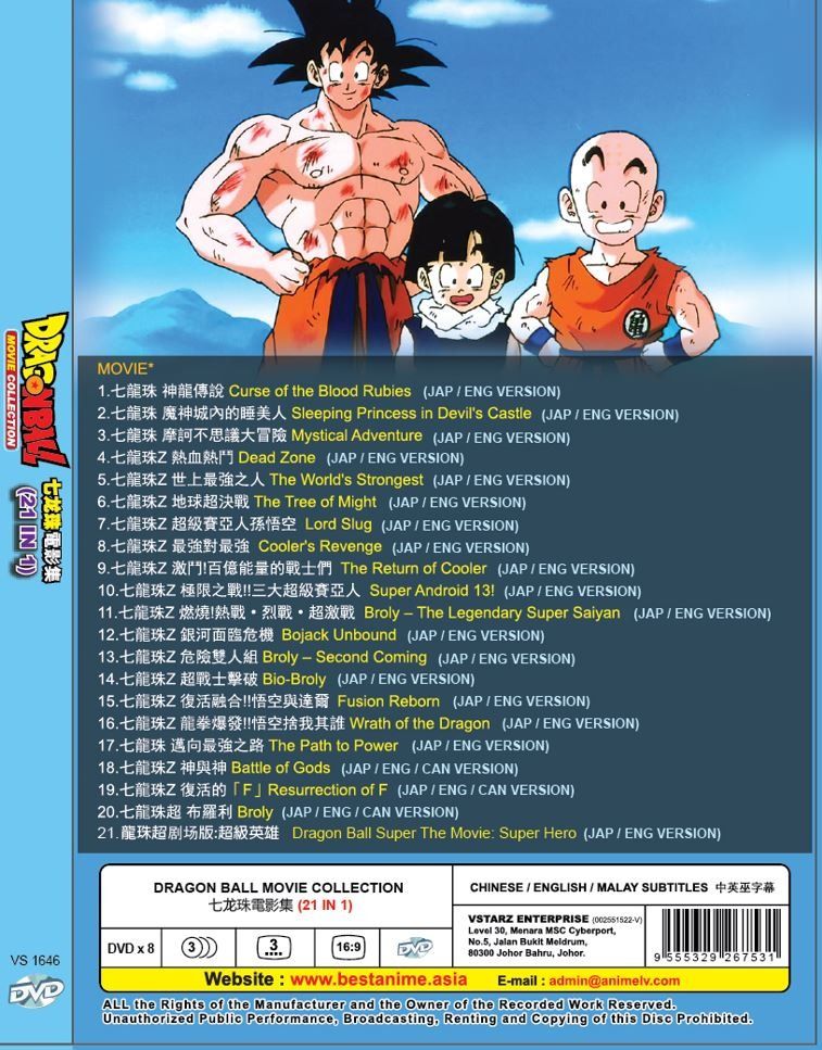 Dragon Ball Movie Collection 21 In 1 Japanese Cartoon Anime DVD English Cantonese Dubbed Subtitle English Chinese Malay RM89.90