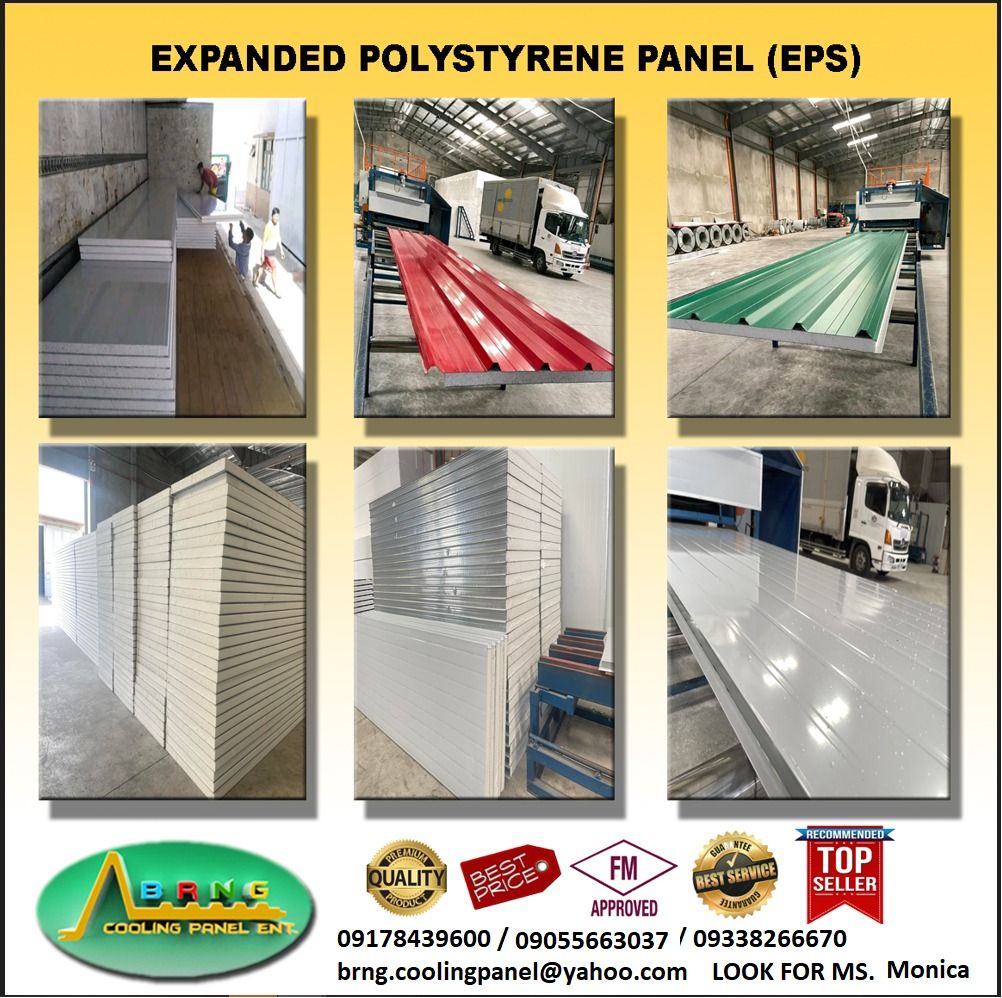 EPS PANEL (Category: Construction & Building Materials) located in Quezon City. Submitted by brngmonicabornales4441 (Listing ID 1230931783, Image 1). Description: Hello Everyone! BRNG Cooling Panel Enterprise is offering an affordable and high-quality Insulated Sandwich Panels. We supply and install Insulated Sandwich Panels for cold storages such as: Freezer Rooms Chiller Rooms Blast Freezer Rooms Ante Rooms Processing Areas Warehouses Offices P