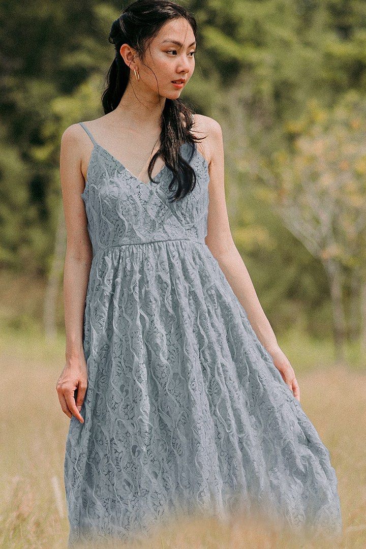 Fashmob FM Strap Mesh Floral Wrap Tessa Lace Midi Maxi Dress in Blue  Wedding Dinner Date Chinese New Year CNY LNY, Women's Fashion, Dresses &  Sets, Dresses on Carousell