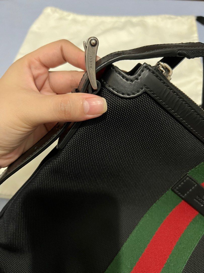 Gucci Small Techno Canvas in Black (Category: Luxury Bags & Wallets) located in Las Pinas. Submitted by whoshotcupid (Listing ID 1230951852, Image 2). Description: GUARANTEED AUTHENTIC MONEY BACK GUARANTEE IF PROVEN FAKE 💯💯💯 Gucci cherryline still in excellent condition. Minimal signs of usage. NO FLAWS. > with dustbag > with care cards.