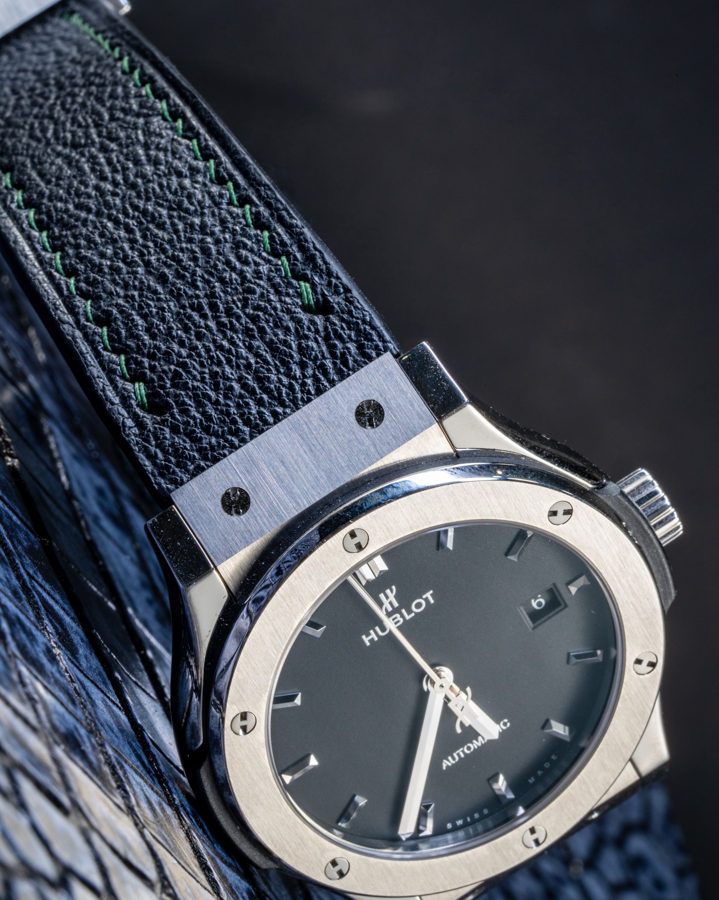 Handmade Hand stitched Watch Strap in Black Ch vre Leather For Client s Hublot Watch