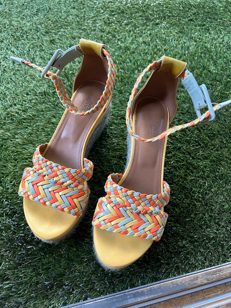Hermes multicolored wedges, Women's Fashion, Footwear, Wedges on Carousell