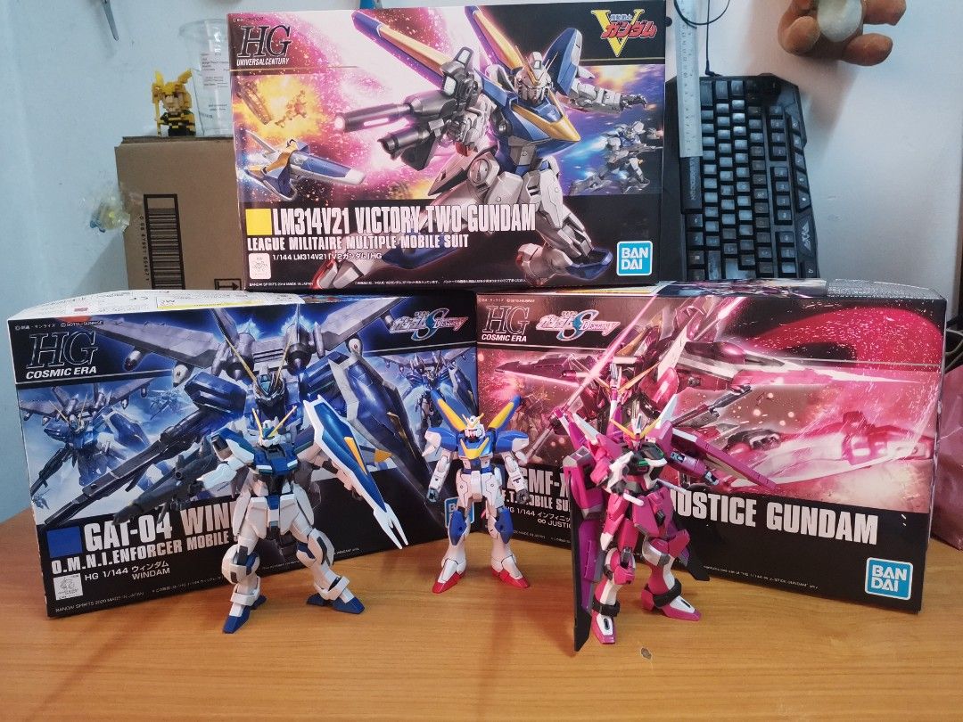 HG JUSTICE GUNDAM, HG WINDAM, HG GUNDAM, VICTORY TWO GUNDAM,GUNPLA