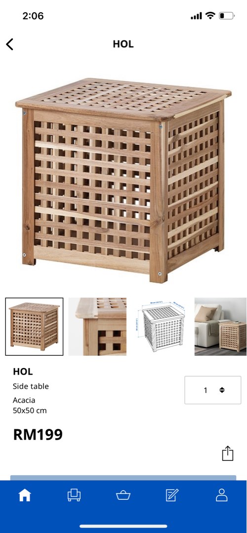 Ikea Hol side table/ storage box 50cm, Furniture & Home Living