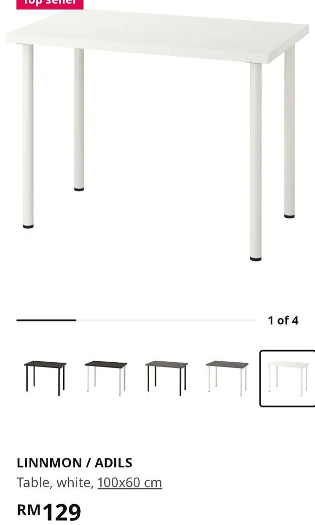 Ikea Linnom Desk White, Furniture & Home Living, Furniture, Tables