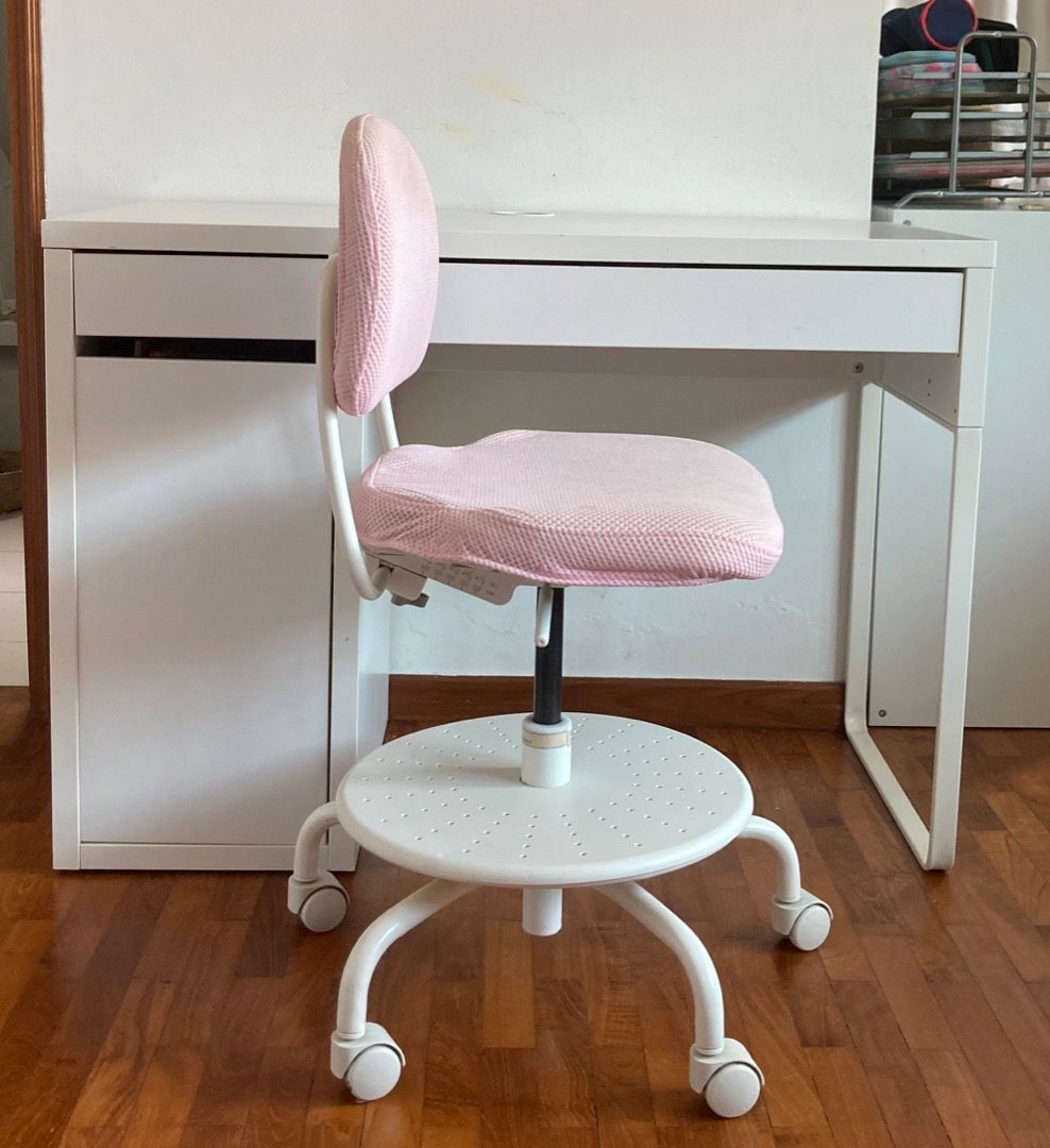 Ikea White Desk + Ikea Pink Chair, Babies & Kids, Baby Nursery & Kids