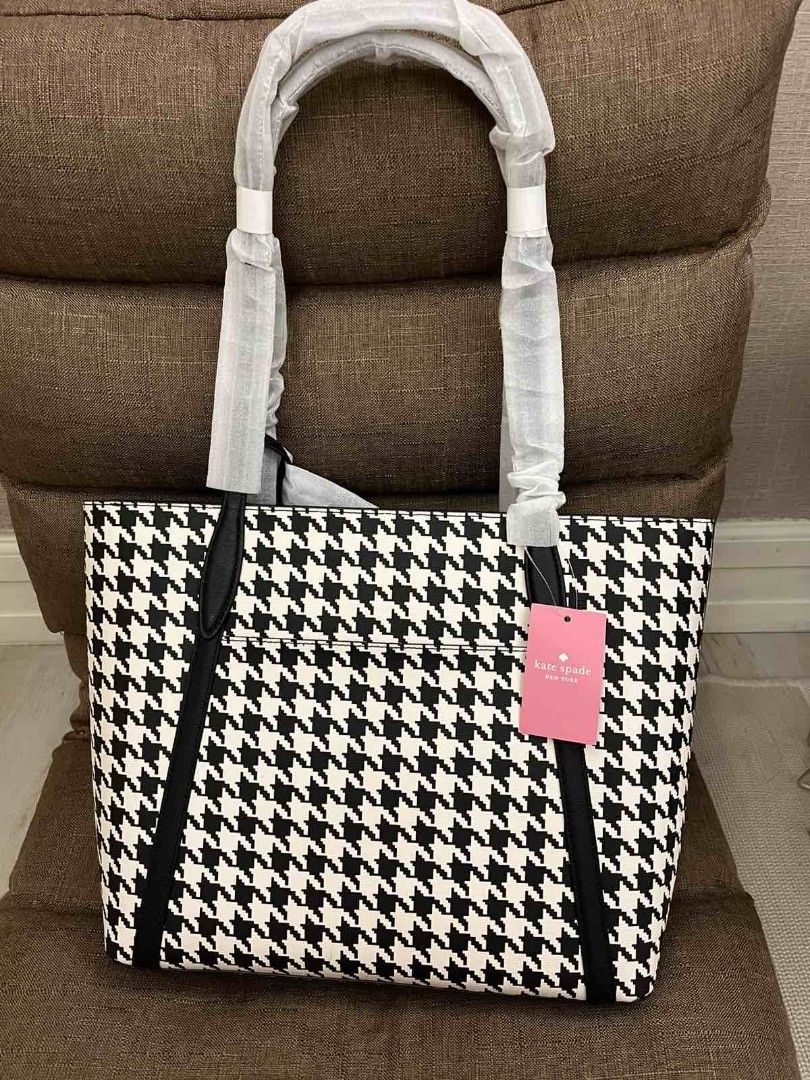 Kate Spade Cara Tote Houndstooth, Luxury, Bags & Wallets on Carousell