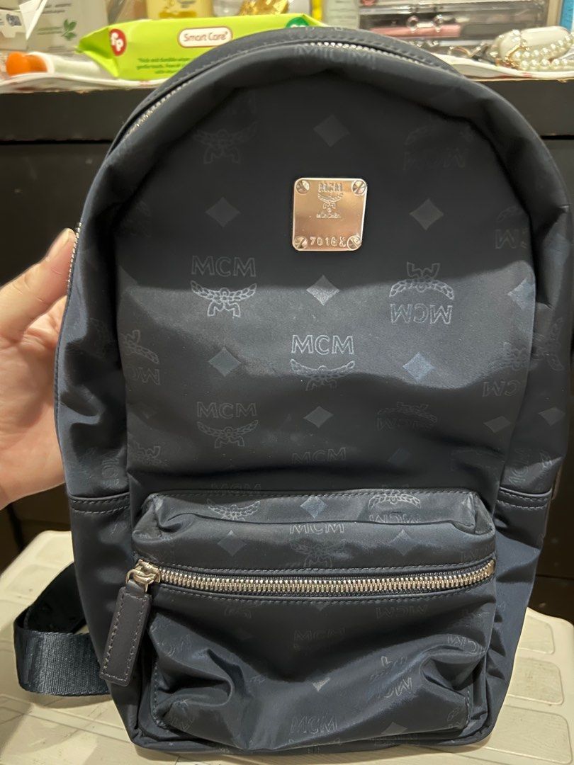 MCM Dieter Nylon Backpack Navy Monogram