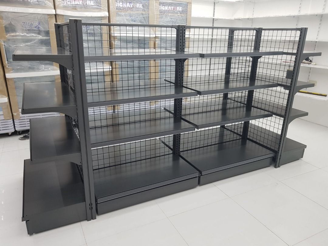 Mesh backing Gondola Grocery shelving Dark gray, Furniture & Home