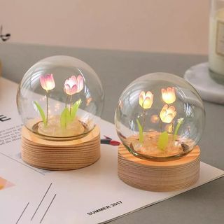 Mini floral tulip, LED night light lamp, with handmade origami stars, gift