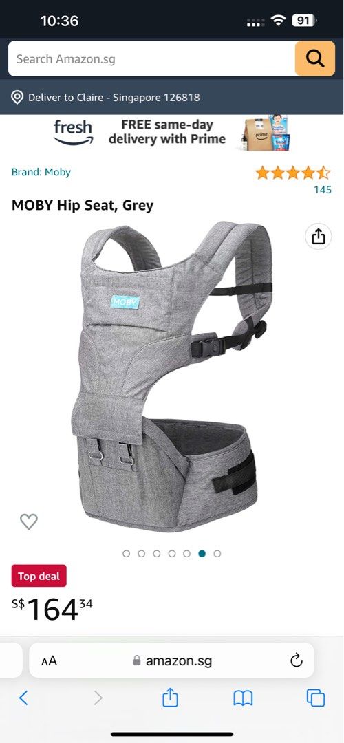 Moby hip seat baby carrier, Babies & Kids, Going Out, Carriers & Slings