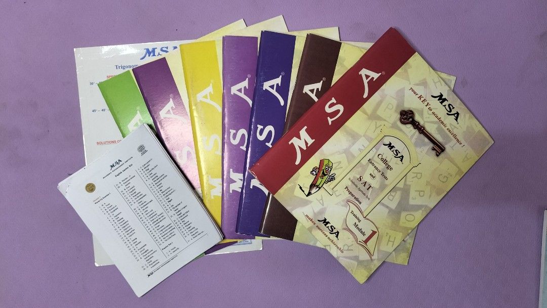 MSA College and SAT Reviewer (Category: Textbooks) located in Antipolo. Submitted by trish.0811 (Listing ID 1230914490, Image 1). Description: Quality: 8.5/10, covers are a bit faded but the text and paper inside is still in mint condition, some pencil marks for answers Inclusions: • 7 module books of practice tests • Answer Key • Trigonometric Function & Identity Card • Math Formula Booklet • Comprehensive English Handbook 🎉PRICE IS NEGOTIABLE.