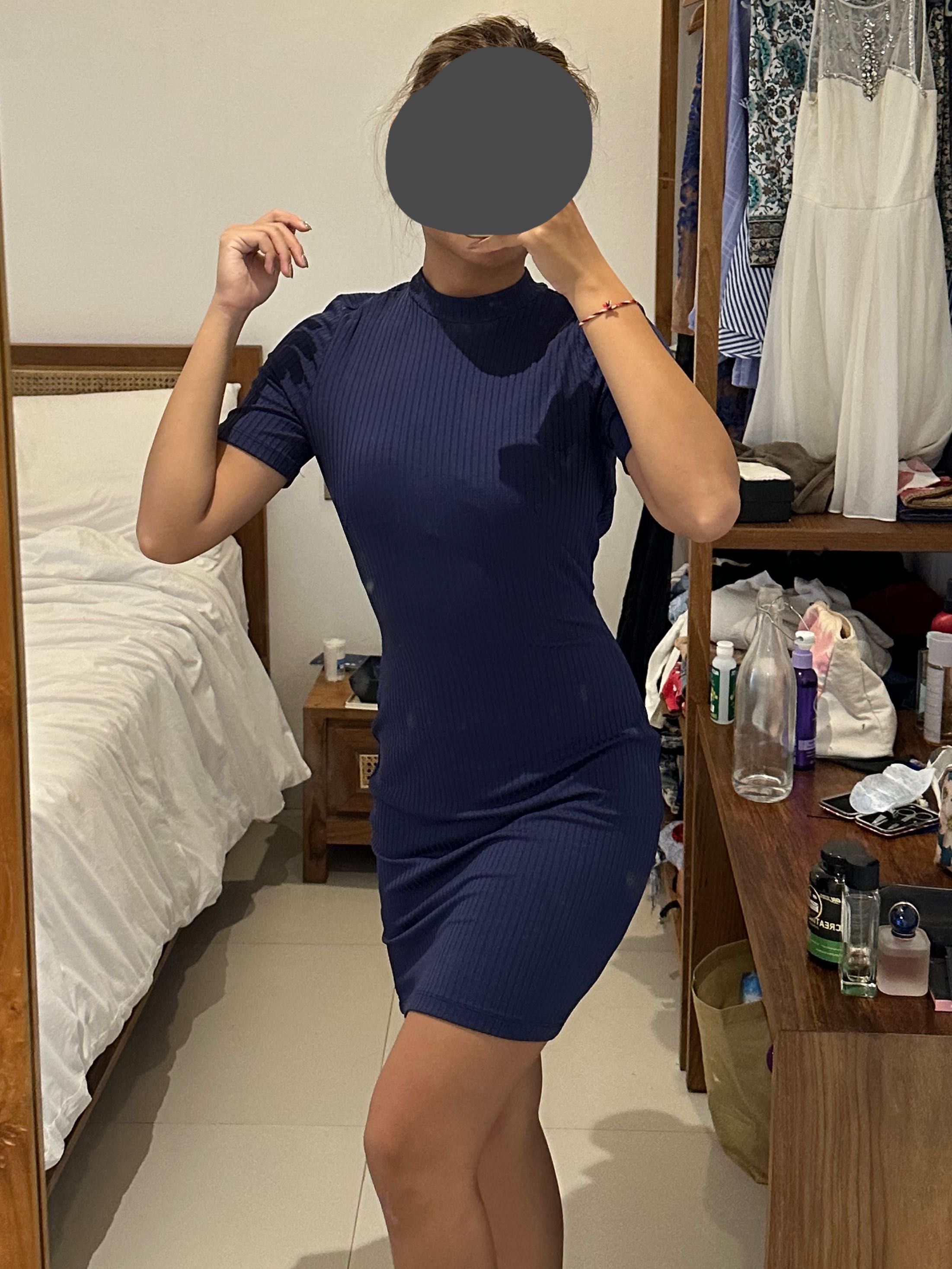 NASTY GAL Navy Blue Ribbed Backless Dress, Fesyen Wanita, Pakaian Wanita,  Gaun & Rok di Carousell