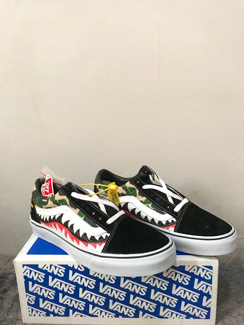 NEW VANS OLD SKOOL BAPE SHARKTOOTH BLACK WHITE CAMO 42