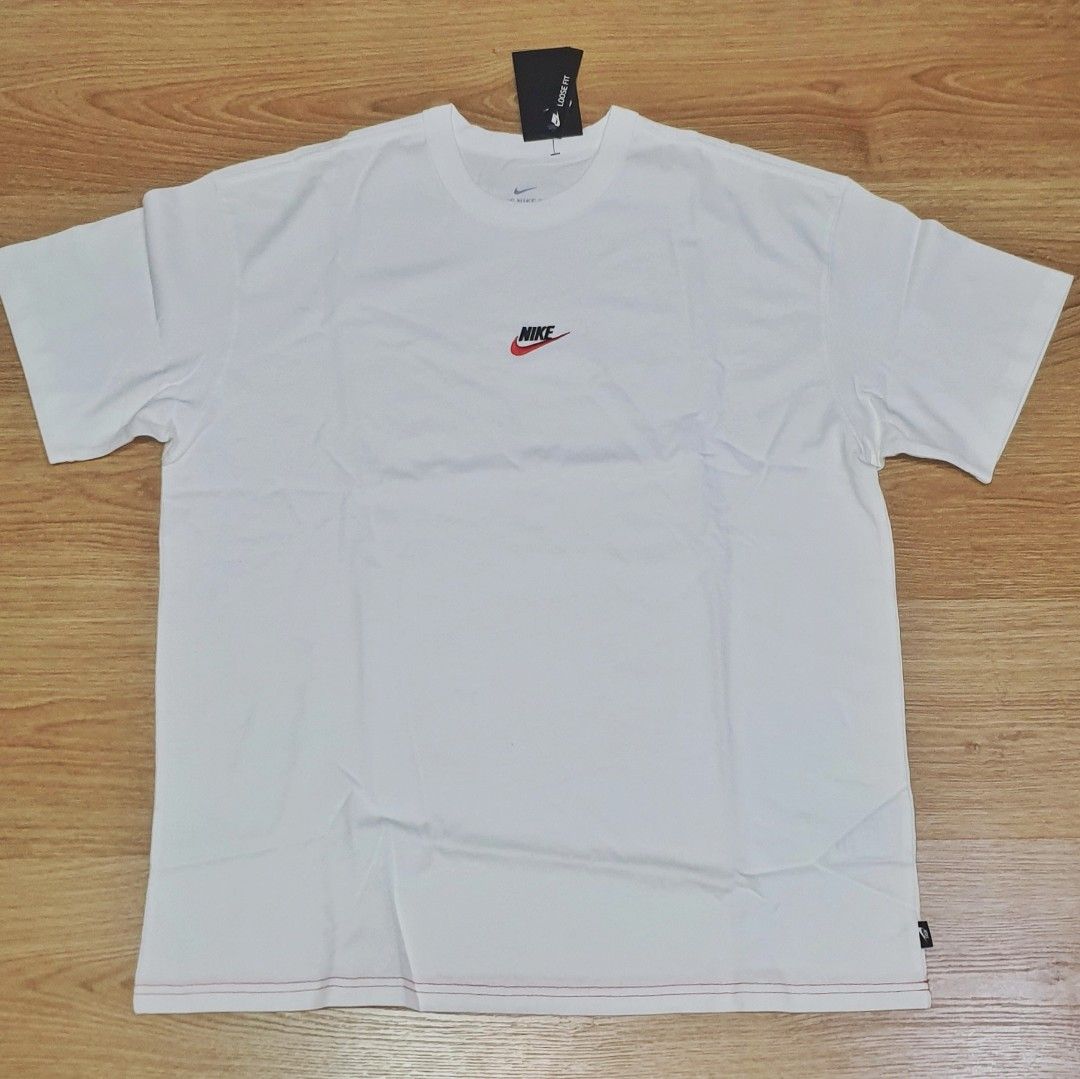 White nike shirt with red swoosh discount