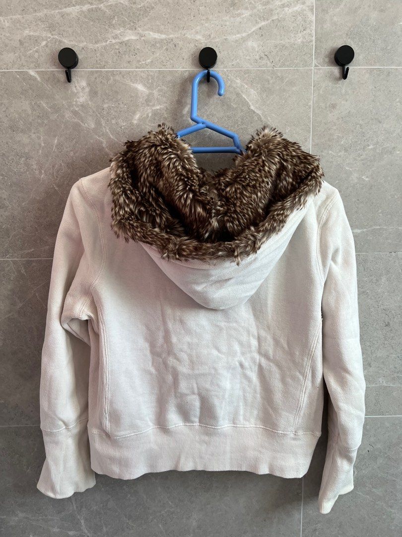 Off White Fur Hoodie Women s Fashion Coats Jackets and