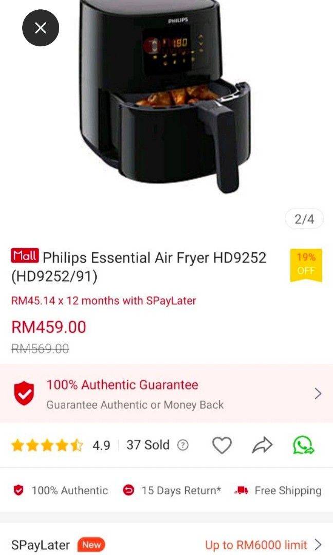 Philips Digital Air Fryer 4.1L (HD9252/91), TV & Home Appliances