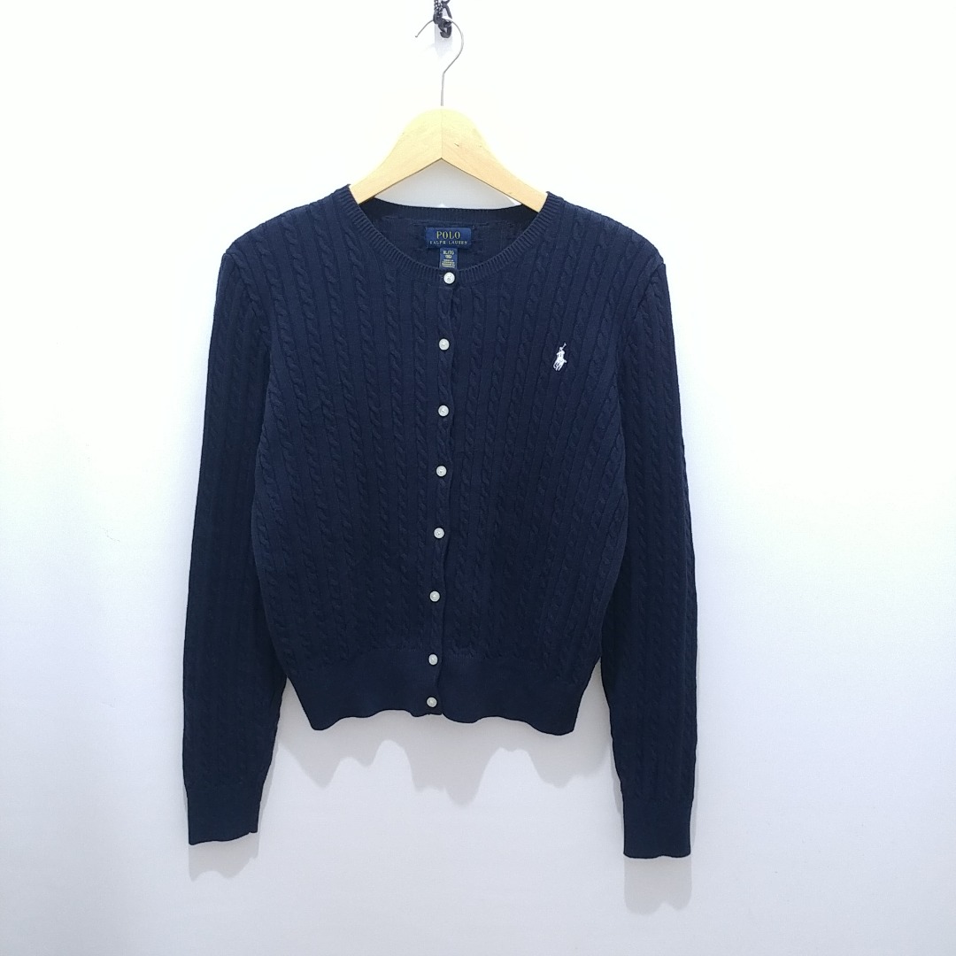 Polo Ralph Lauren Mini Cable Navy Cotton Cardigan with QR Code on Carousell