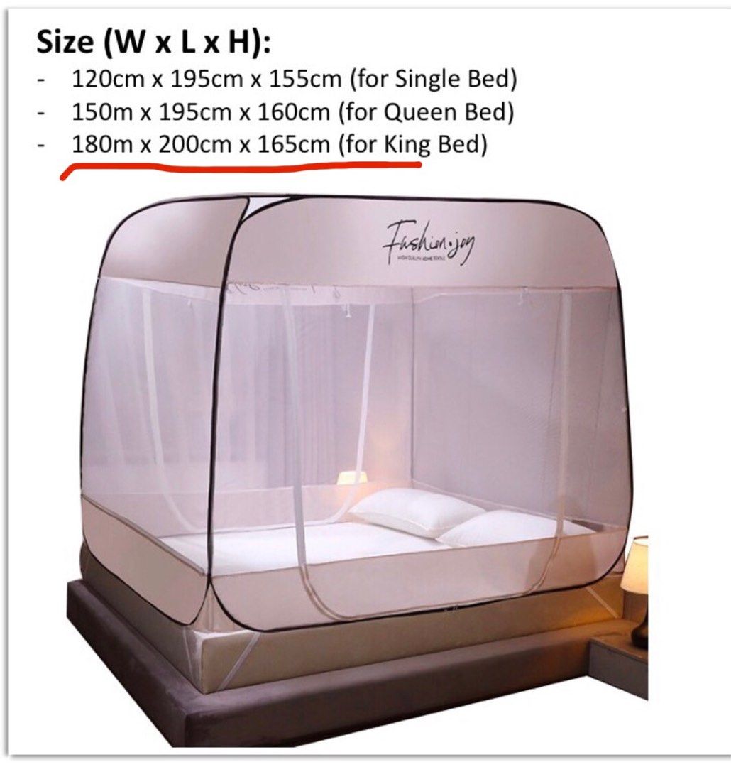 Pop-Up Mosquito Net Tent for 1.8m King Bed Folding Design with Net ...